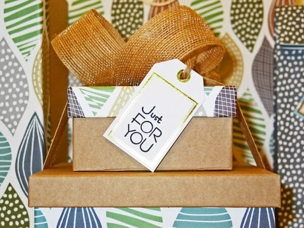 Gift box with tag reading "Just For You"