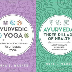 Covers of Mona Warner's two Ayurveda Yoga books.